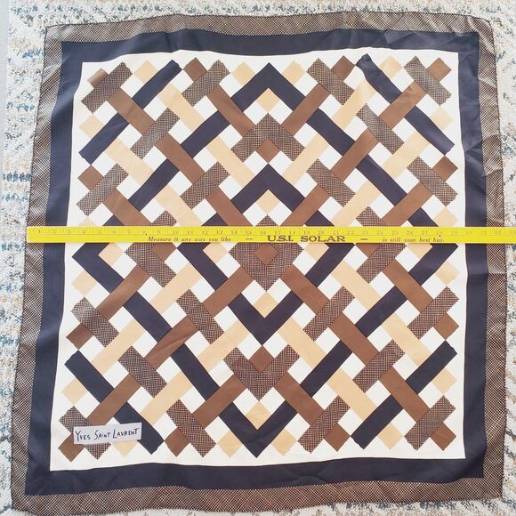VTG Yves Saint Laurent Print Scarf 33" SQ Brown Stripes Pattern Head Scarf Silk? - Picture 7 of 10